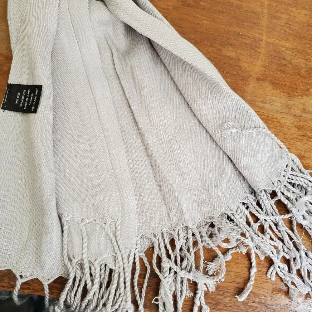 Altare Pashmina Scarf Shawl Wrap Solid Light Gray Lightweight Fringe 22x70